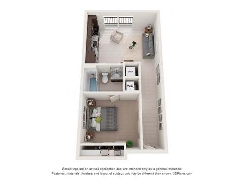 Floor plan for studio, 1 bath, 541 sqft