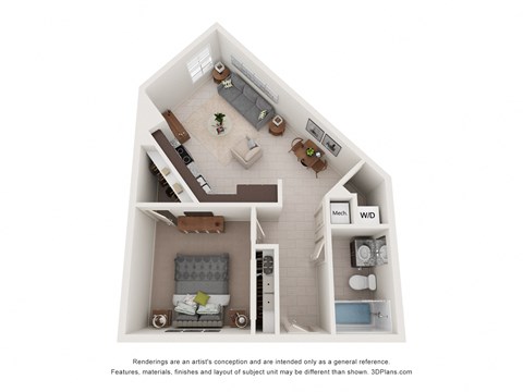 Floor plan for studio, 1 bath, 704 sqft