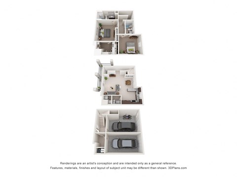 Floor plan for 2 beds, 2.5 baths, 1438 sqft