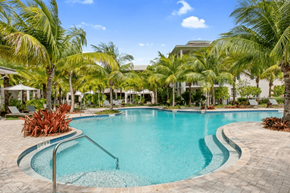 Pembroke Pines apartment for rent - A swimming pool surrounded by palm trees and a clear blue sky.