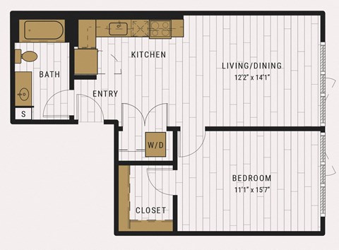 Floor plan for 1 bed, 1 bath, 713 sqft
