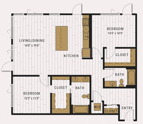Floor plan for 2 beds, 2 baths, 1372 sqft