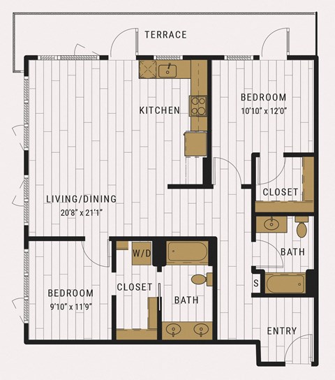 Floor plan for 2 beds, 2 baths, 1209 sqft
