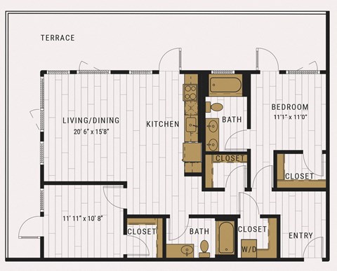 Floor plan for 2 beds, 2 baths, 1188 sqft