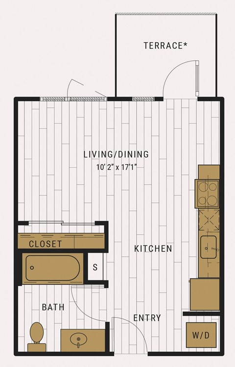 Floor plan for studio, 1 bath, 405 sqft