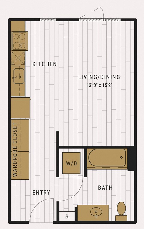 Floor plan for studio, 1 bath, 423 sqft
