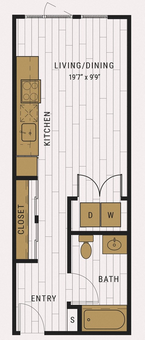 Floor plan for studio, 1 bath, 472 sqft