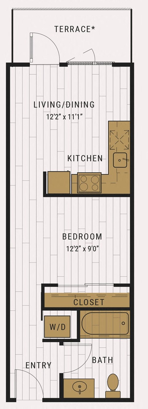 Floor plan for studio, 1 bath, 471 sqft