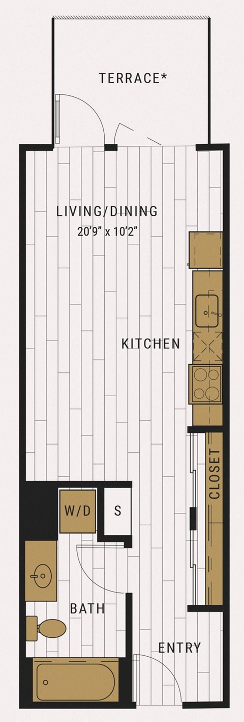 Floor plan for studio, 1 bath, 462 sqft