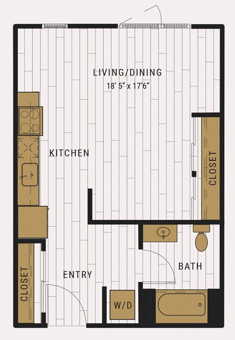 Floor plan for studio, 1 bath, 540 sqft