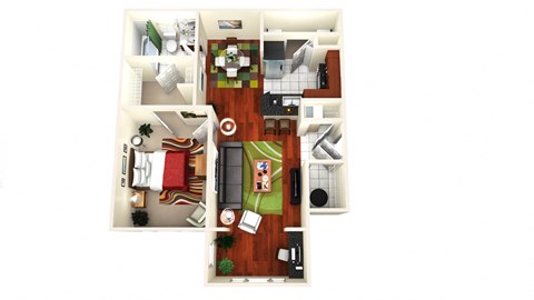 Floor plan for 1 bed, 1 bath, 723 sqft