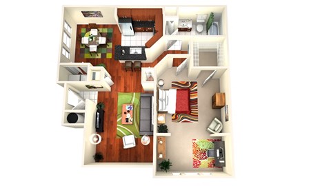 Floor plan for 1 bed, 1 bath, 859 sqft