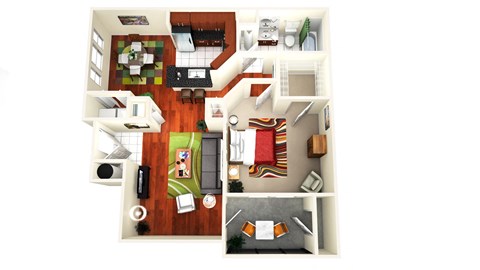 Floor plan for 1 bed, 1 bath, 859 sqft