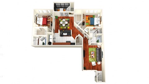 Floor plan for 2 beds, 2 baths, 1265 sqft