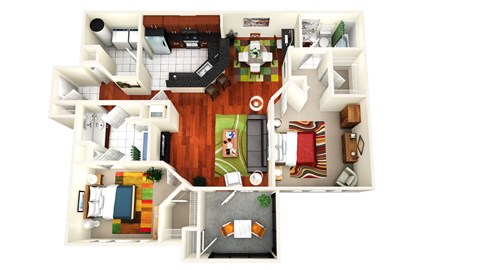 Floor plan for 2 beds, 2 baths, 1358 sqft
