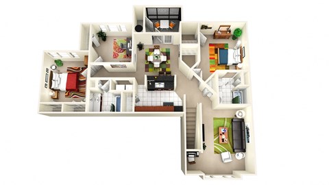 Floor plan for 3 beds, 2 baths, 1477 sqft