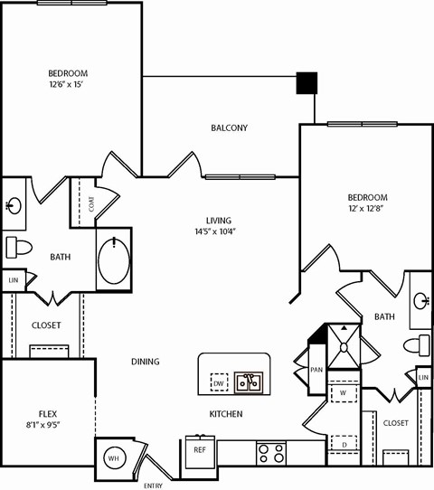 Floor plan for 2 beds, 2 baths, 1209 sqft
