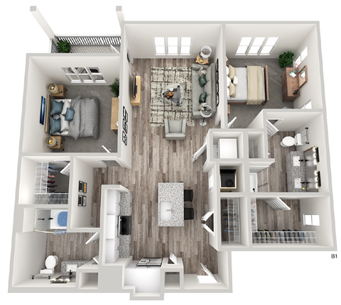 Floor plan for 2 beds, 2 baths, 1112 sqft