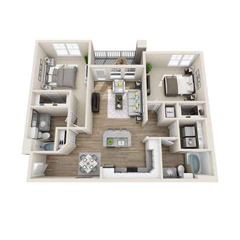 Floor plan for 2 beds, 2 baths, 1097 sqft