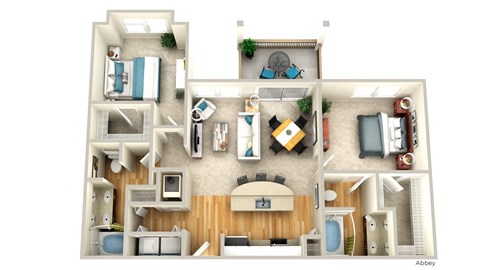 Floor plan for 2 beds, 2 baths, 1125 sqft