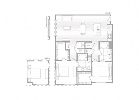 Floor plan for 2 beds, 2 baths, 1192 sqft