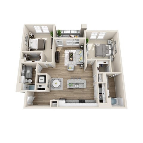 Floor plan for 2 beds, 2 baths, 1154 sqft