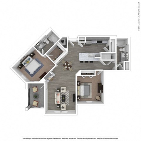 Floor plan for 2 beds, 2 baths, 1152 sqft
