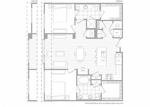 Floor plan for 2 beds, 2 baths, 1234 sqft