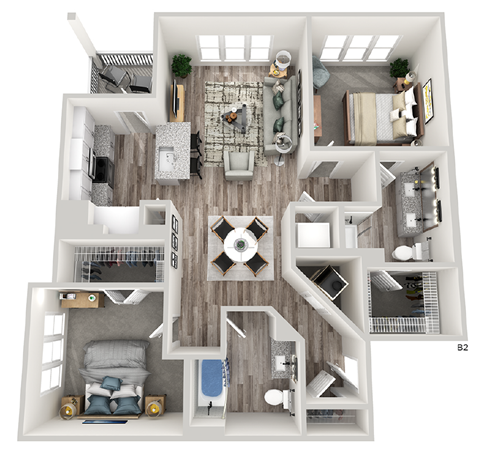 Floor plan for 2 beds, 2 baths, 1146 sqft