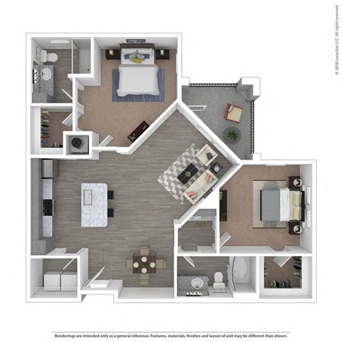 Floor plan for 2 beds, 2 baths, 1155 sqft