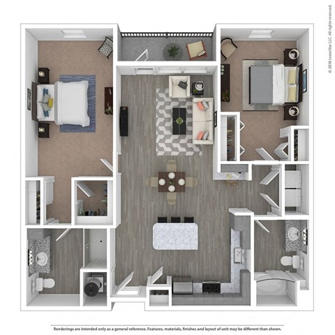 Floor plan for 2 beds, 2 baths, 1195 sqft