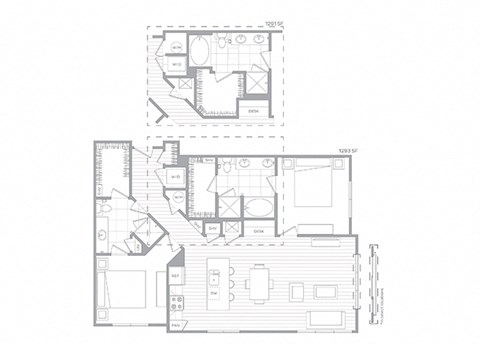 Floor plan for 2 beds, 2 baths, 1304 sqft