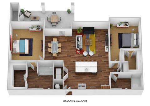 Floor plan for 2 beds, 2 baths, 1153 sqft