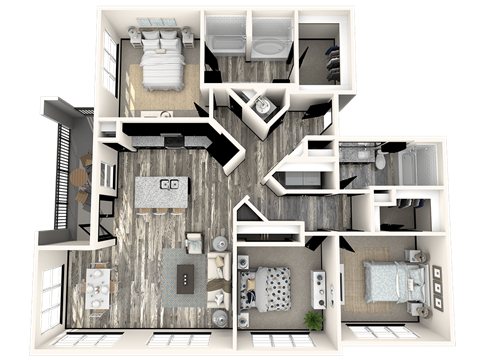 Floor plan for 3 beds, 2 baths, 1480 sqft