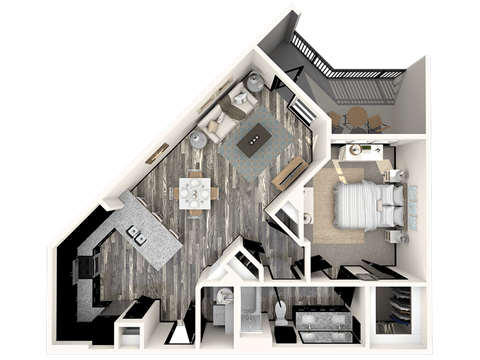 Floor plan for 1 bed, 1 bath, 780 sqft