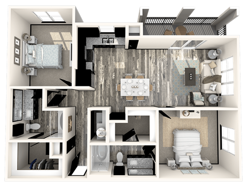 Floor plan for 2 beds, 2 baths, 1123 sqft