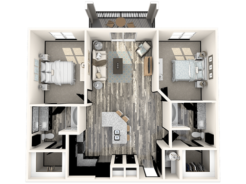 Floor plan for 2 beds, 2 baths, 1159 sqft