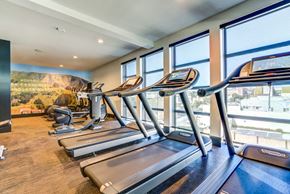 South San Francisco apartment for rent - a gym with cardio equipment and windows with a mountain view