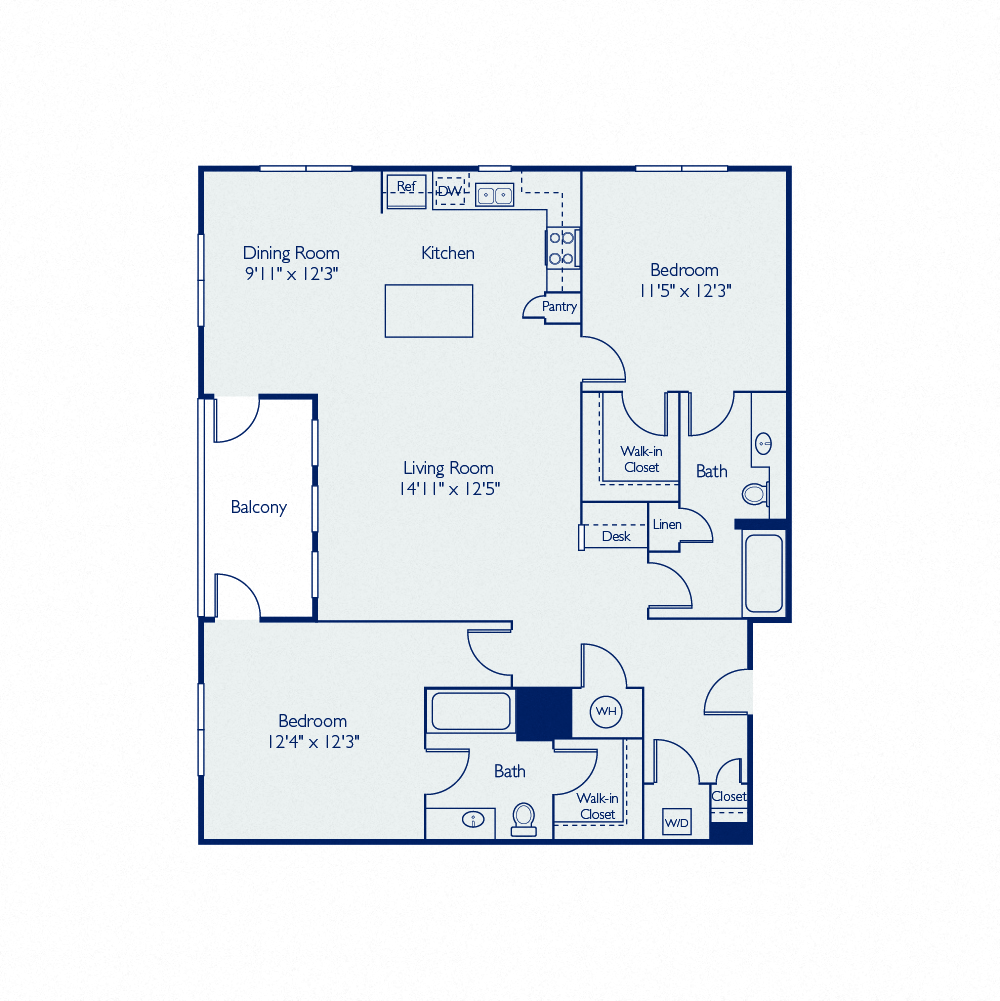 Floor plan for 2 beds, 2 baths, 1189 sqft