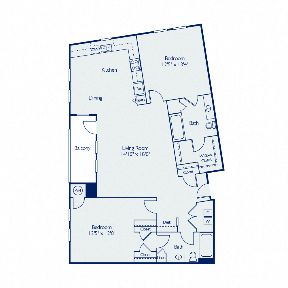 Floor plan for 2 beds, 2 baths, 1226 sqft