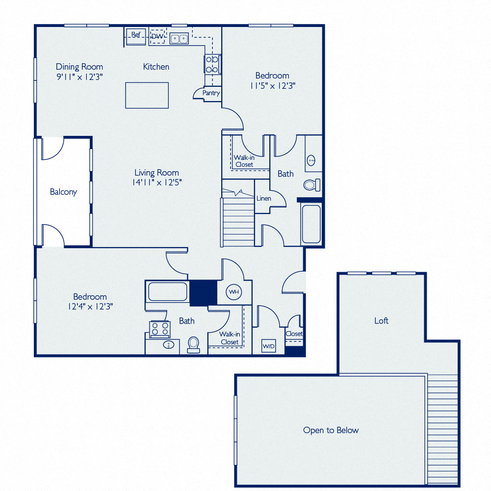 Floor plan for 2 beds, 2 baths, 1325 sqft