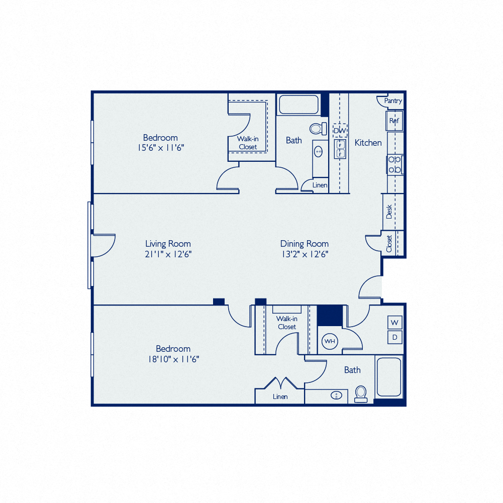 Floor plan for 2 beds, 2 baths, 1354 sqft