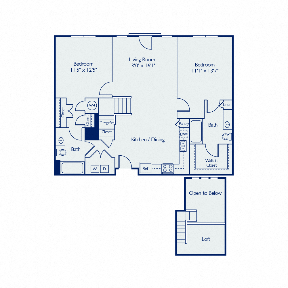 Floor plan for 2 beds, 2 baths, 1219 sqft