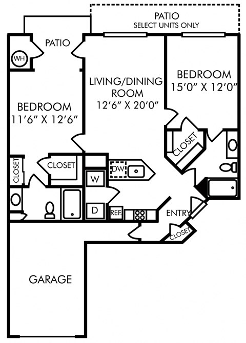 Floor plan for 2 beds, 2 baths, 1194 sqft