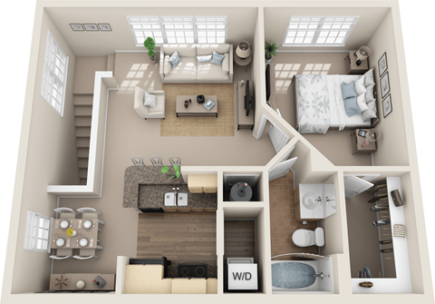Floor plan for 1 bed, 1 bath, 827 sqft