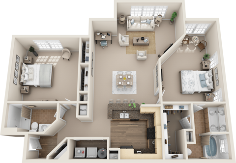 Floor plan for 2 beds, 2 baths, 1435 sqft