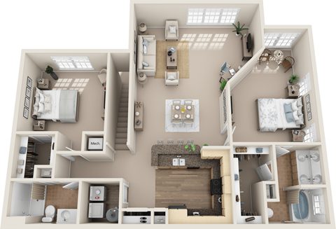Floor plan for 2 beds, 2 baths, 1543 sqft