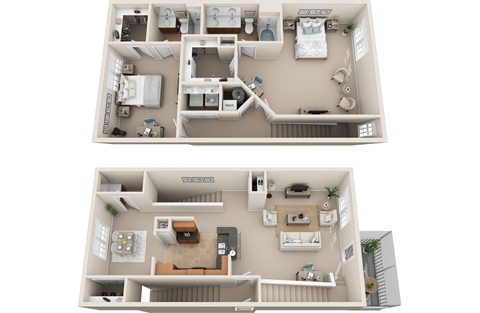 Floor plan for 2 beds, 2.5 baths, 1925 sqft