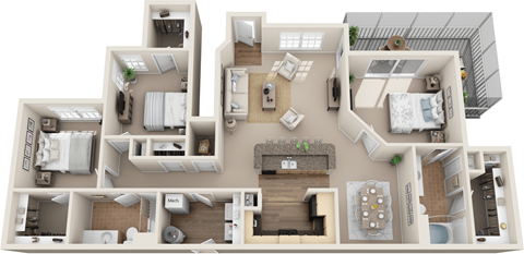 Floor plan for 3 beds, 2 baths, 1676 sqft