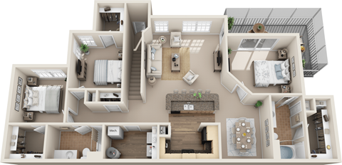 Floor plan for 3 beds, 2 baths, 1737 sqft